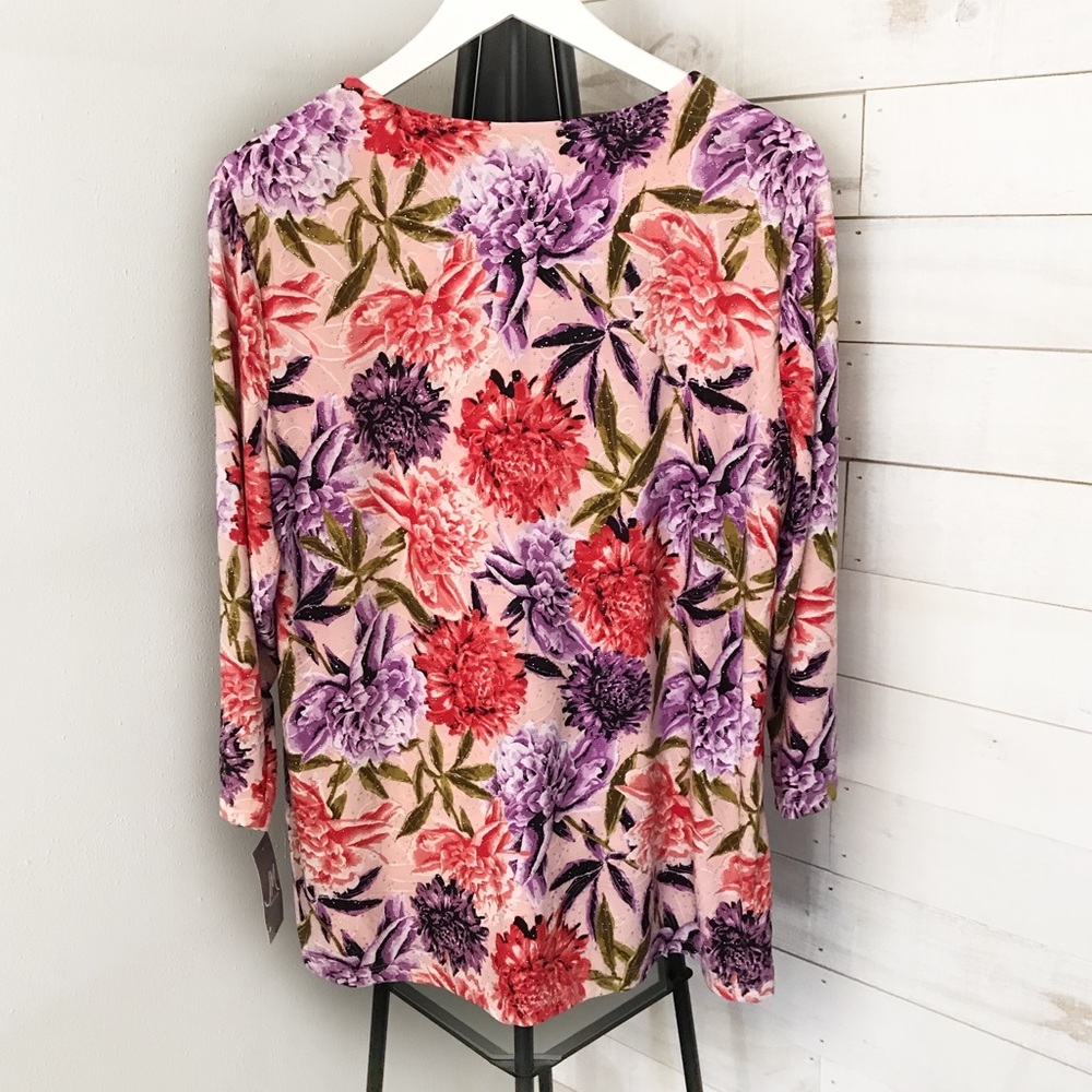 JM Collection Floral Print Embroidered Top Size XL - Picture 3 of 11